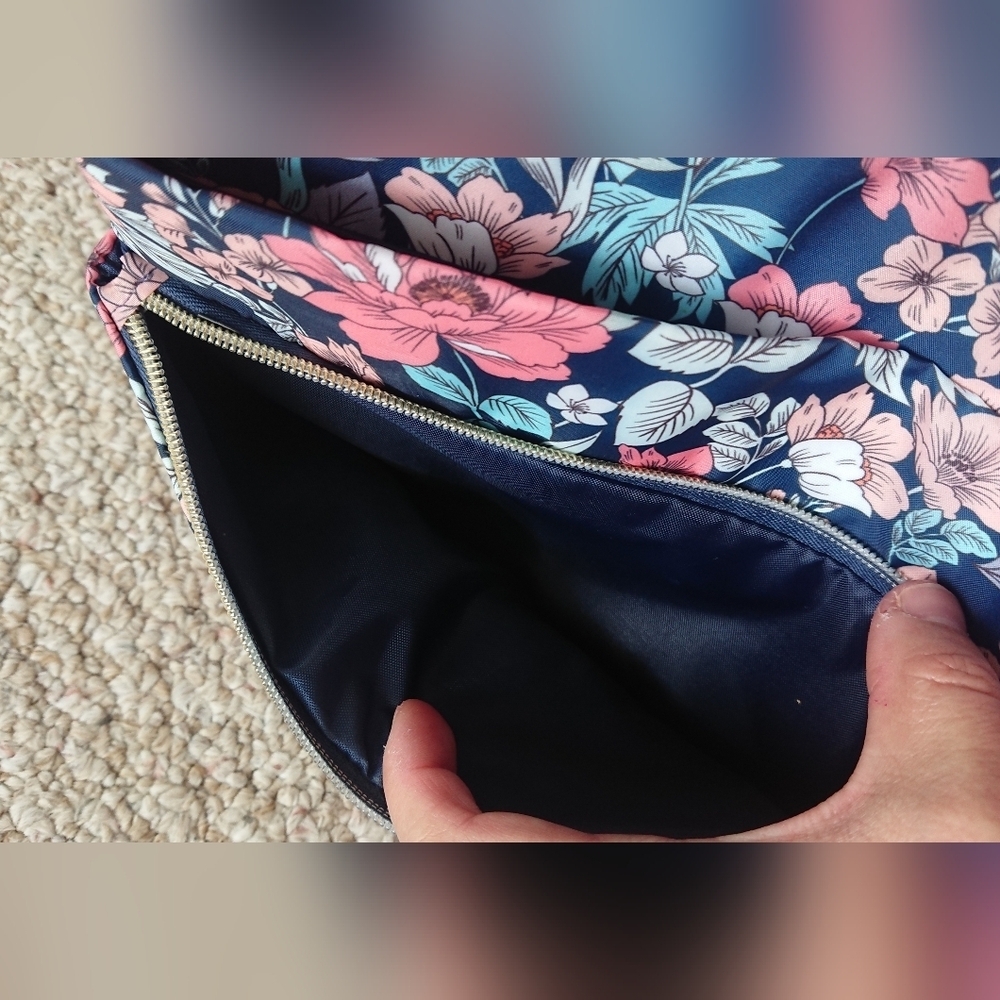 Nicole Miller Travel Makeup Toiletries Bag Floral Pink blue Large 12"x8.5"x3" - Picture 8 of 12